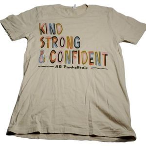 S KIND STRONG CONFIDENT AR PANHELLENIC rainbow spellout TSHIRT TEE SMALL